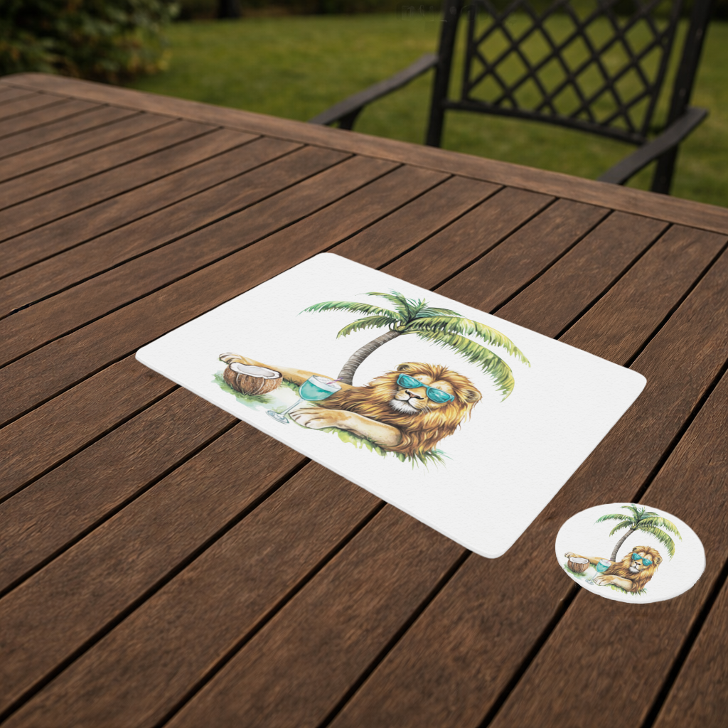 Yaz Tatili Yapan Gözlüklü Aslan Servis Tabağı Altlığı (12 Adet)