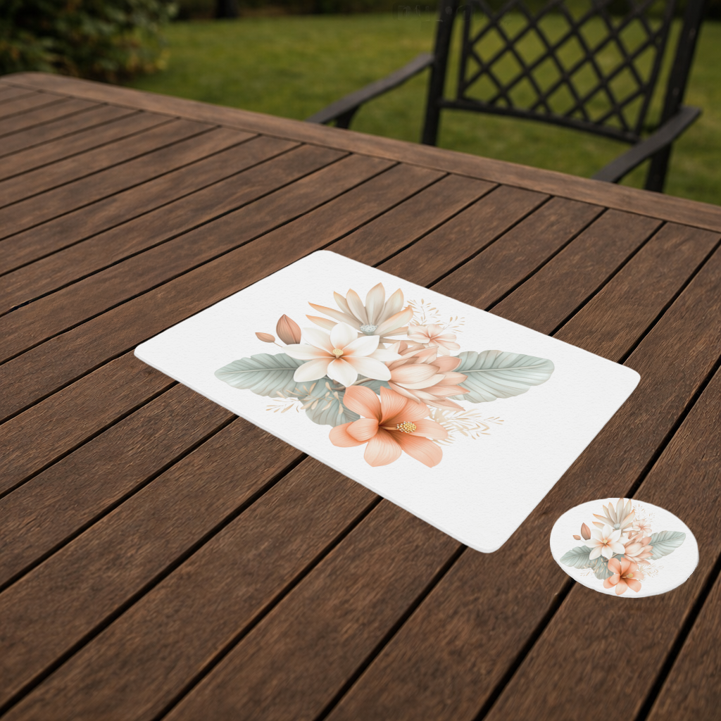 Şeftali Tonlu Tropikal Çiçek Buketi Servis Tabağı Altlığı (12 Adet)