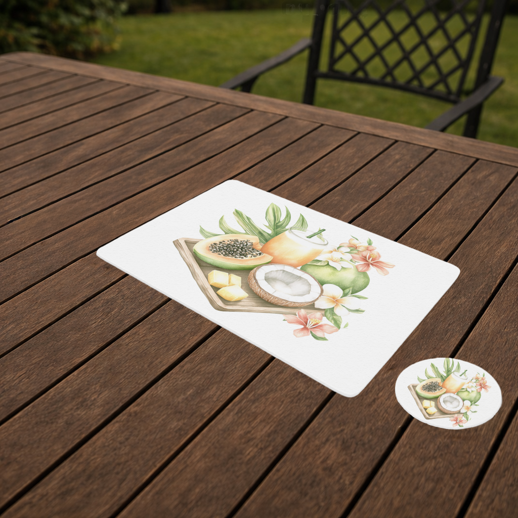 Tropikal Papaya ve Hindistan Cevizi Servis Tabağı Altlığı (12 Adet)