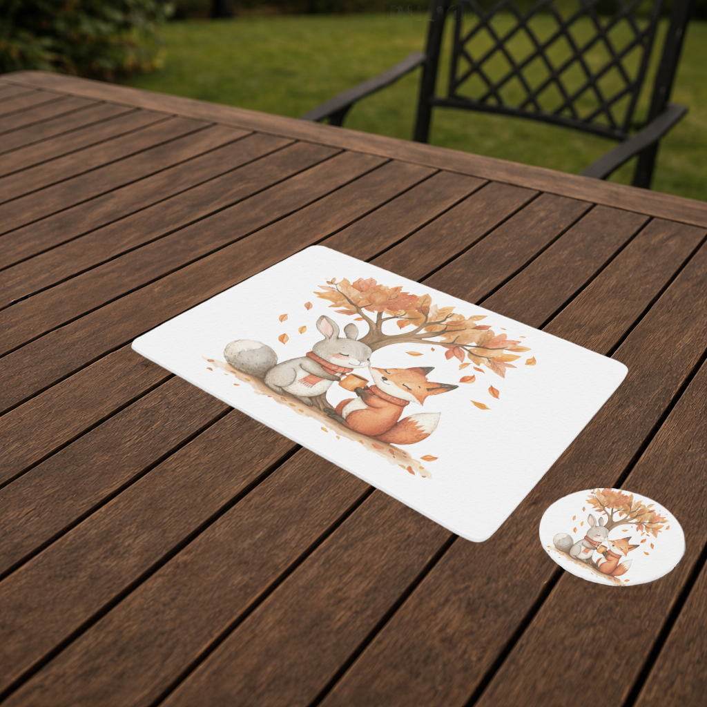 Cozy Autumn Fox and Rabbit Charger Plate Set  12 Pieces