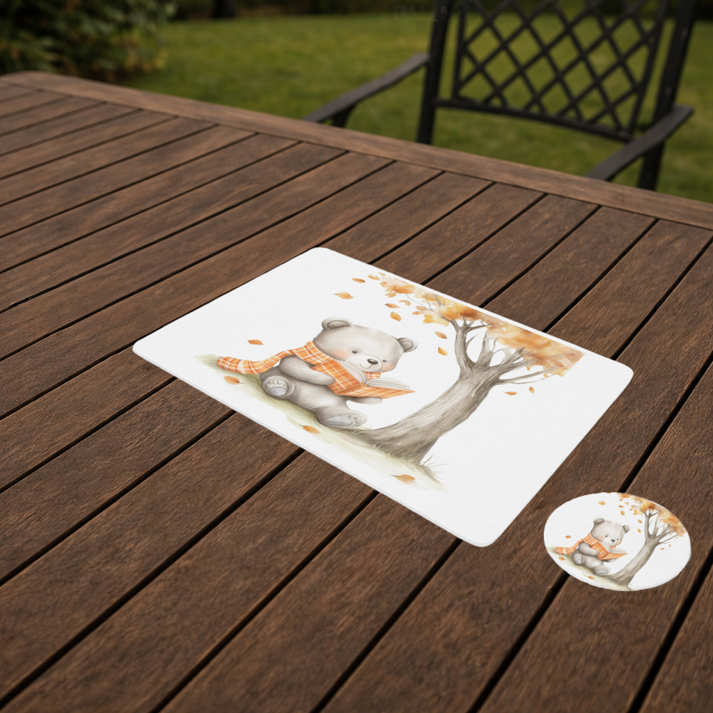 Reading Bear with Orange Scarf Charger Plate Set  12 Pieces