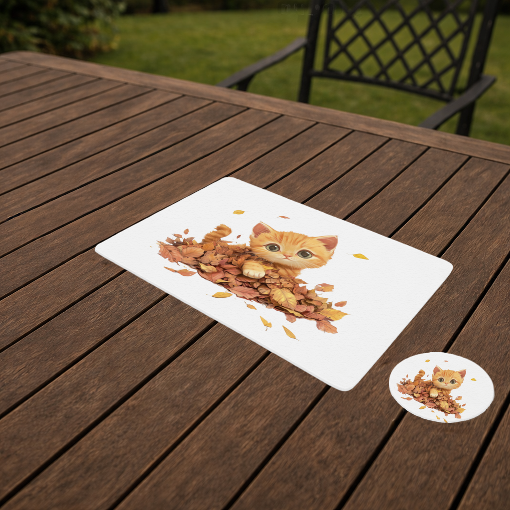 Ginger Kitten in Autumn Leaves Charger Plate Set  12 Pieces