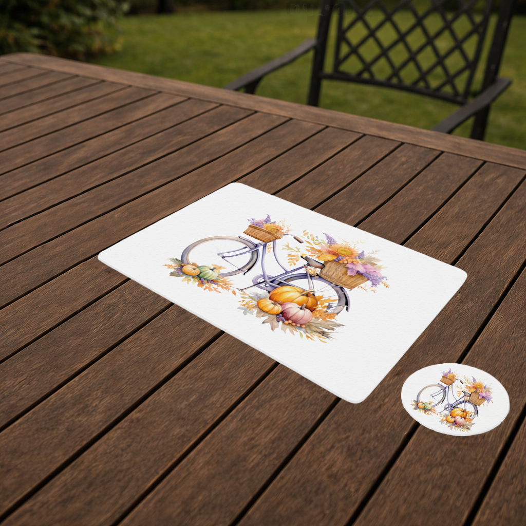 Lavender Autumn Bicycle with Pumpkins Charger Plate Set  12 Pieces