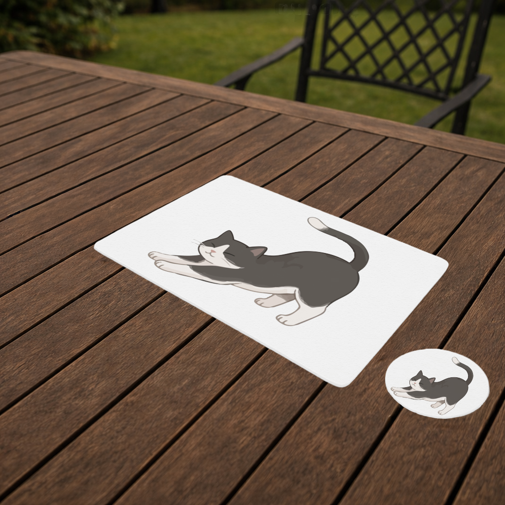 Stretching Tuxedo Cat Charger Plate Set  12 Pieces