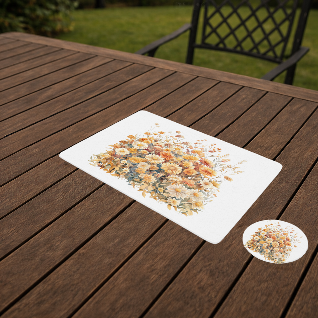 Sulu Boya Turuncu Yabani Çiçekler Servis Tabağı Altlığı (12 Adet)