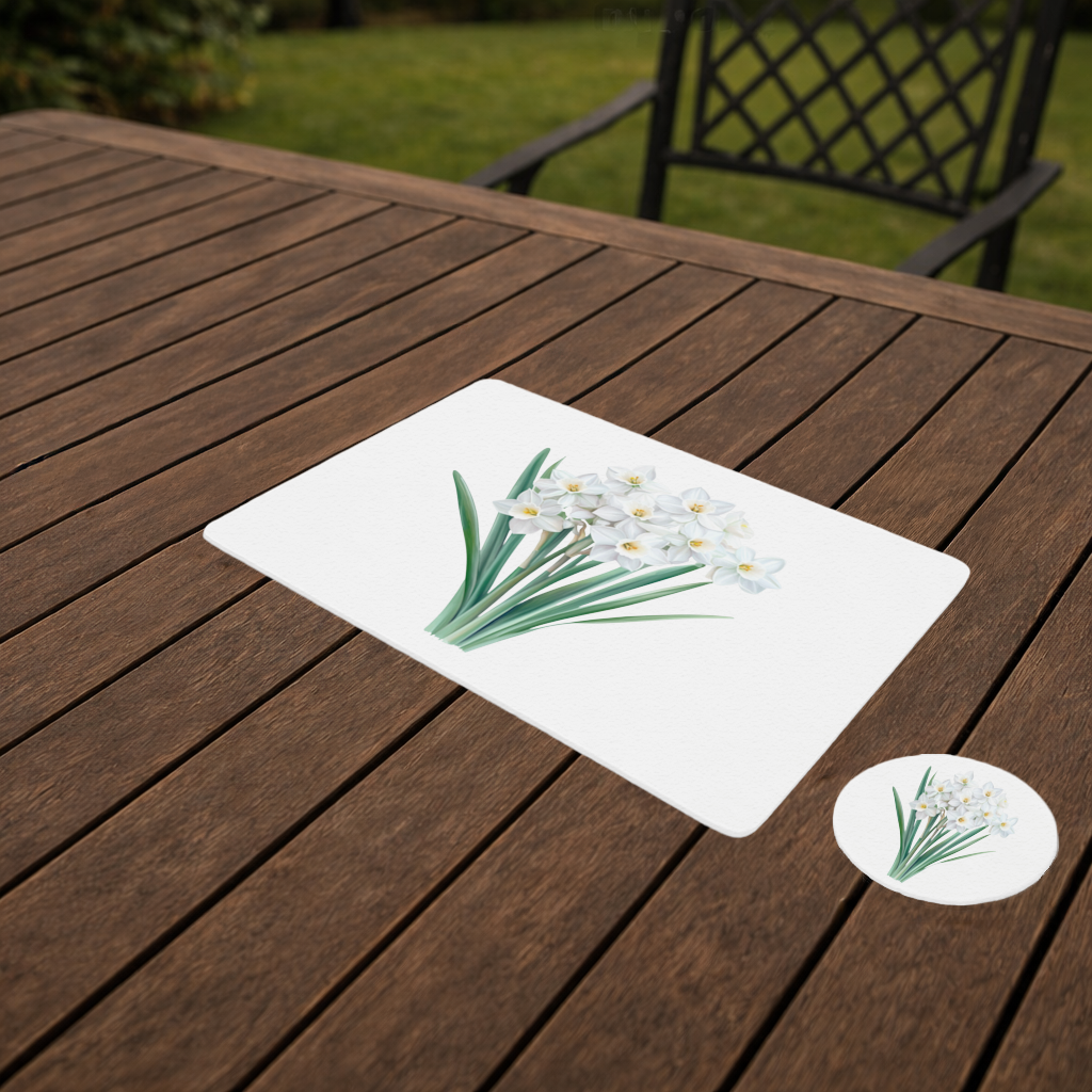 White Daffodil Bouquet Botanical Charger Plate Set  12 Pieces