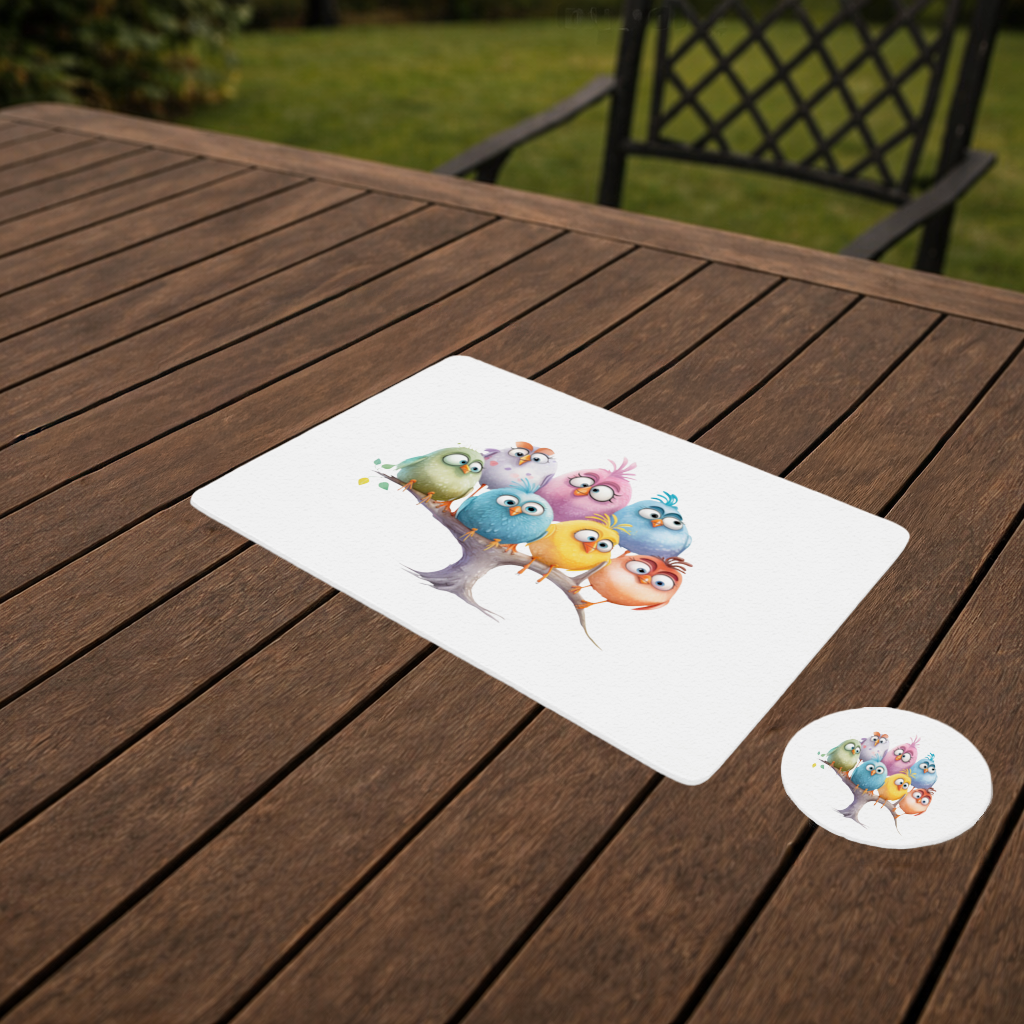 Whimsical Colorful Birds on Branch Charger Plate Set  12 Pieces