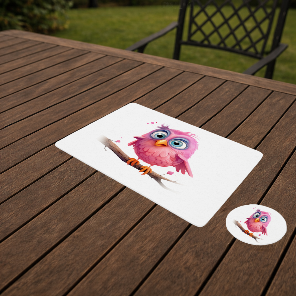 Cute Pink Bird with Large Blue Eyes Charger Plate Set  12 Pieces