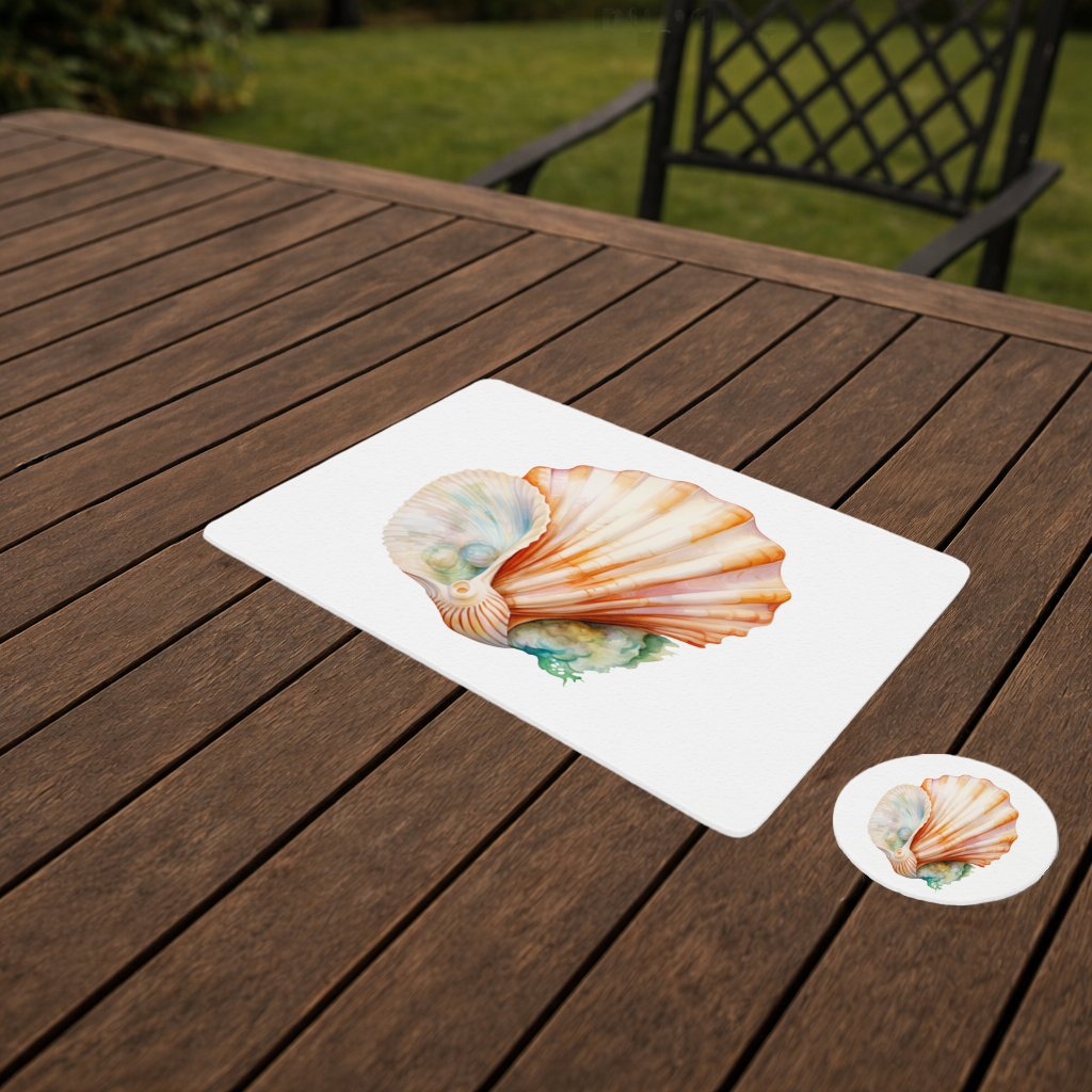 Iridescent Pearls in Orange Scallop Seashell 