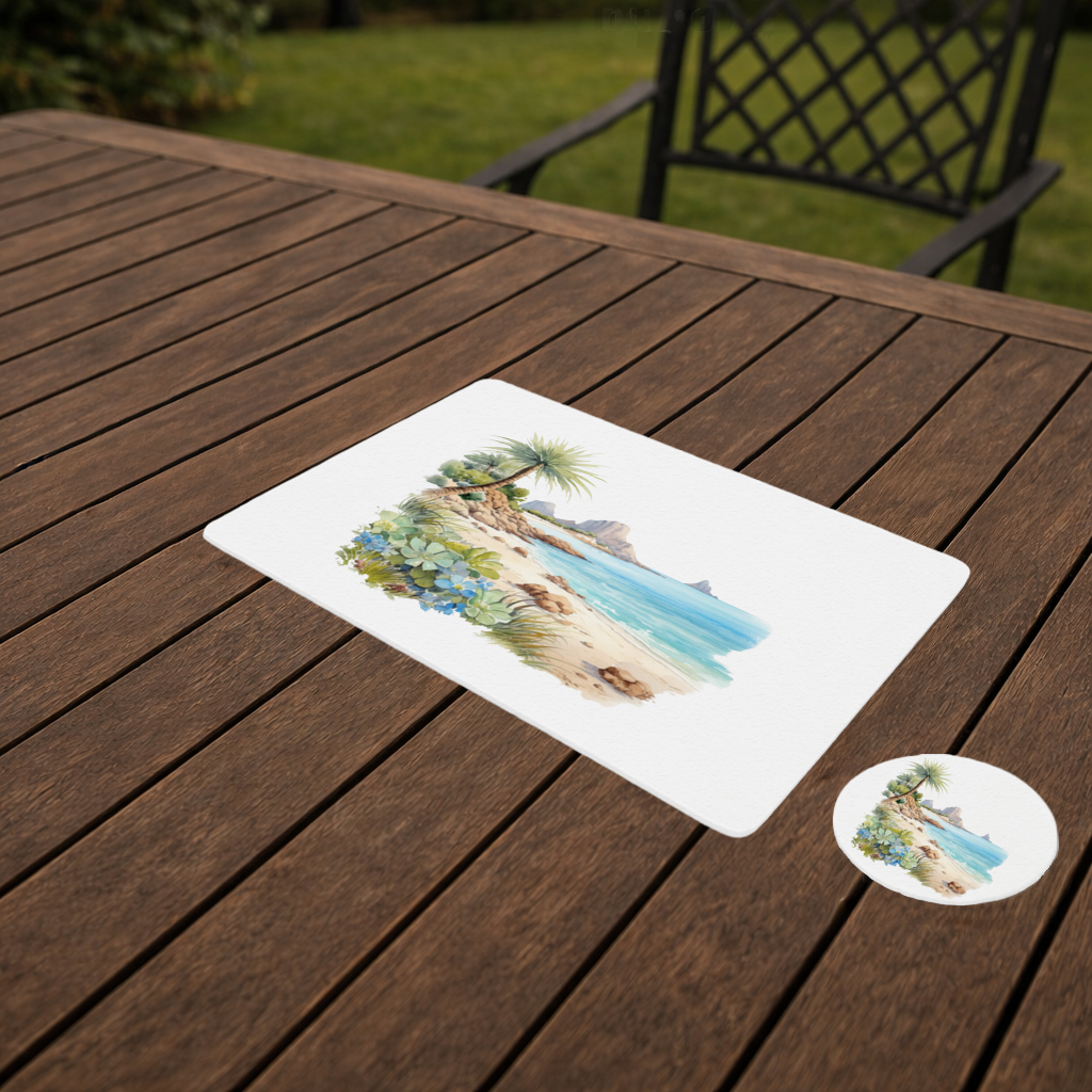 Tropical Palm Tree and Turquoise Sea Charger Plate Set  12 Pieces