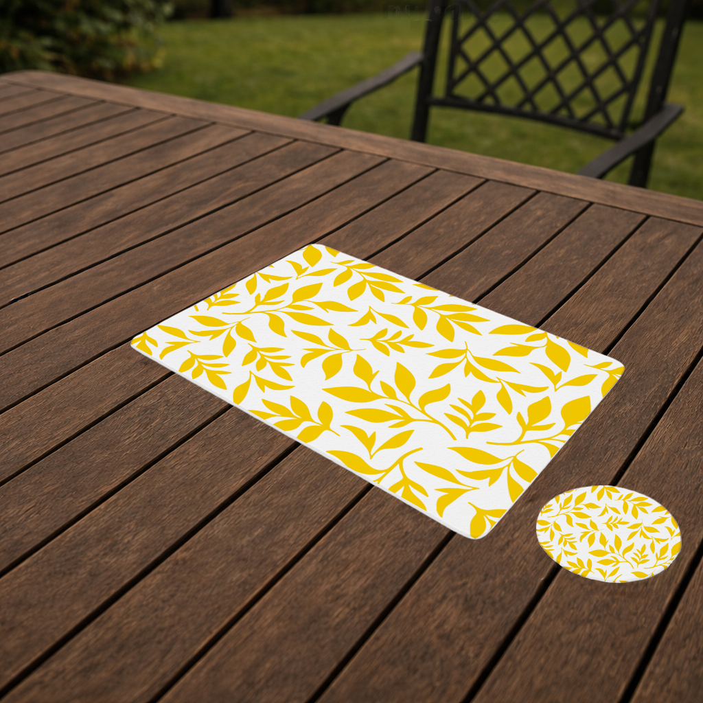 Mustard Yellow Botanical Leaves Charger Plate Set  12 Pieces