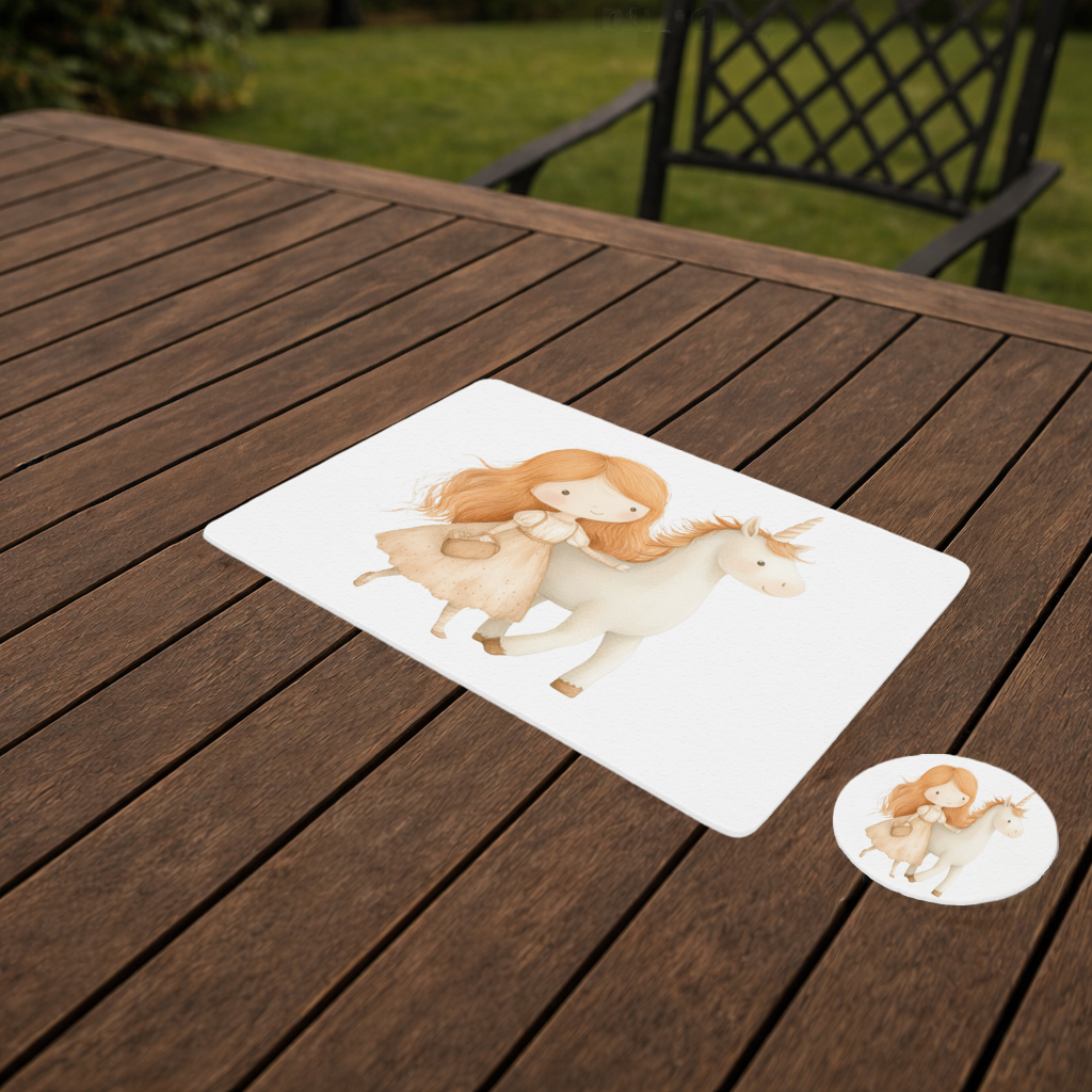 Ginger Girl with Whimsical White Unicorn Charger Plate Set  12 Pieces
