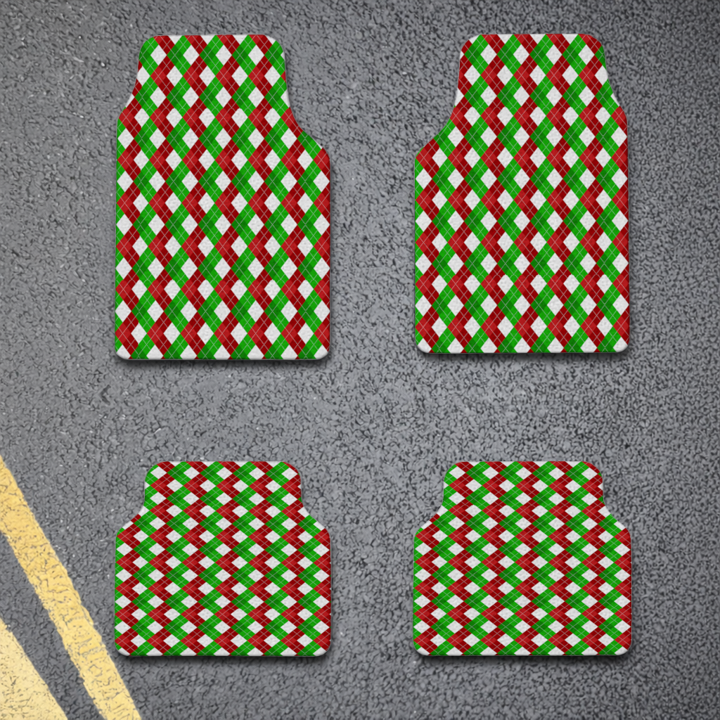 Red Green Argyle Plaid Background Pattern Car Floor Mats