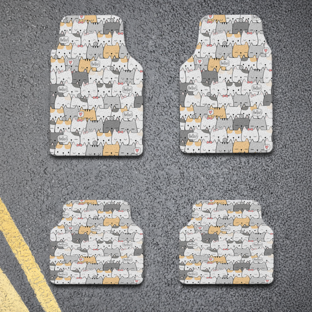 Cute Cartoon Cats Pattern with Speech Bubbles Car Floor Mats