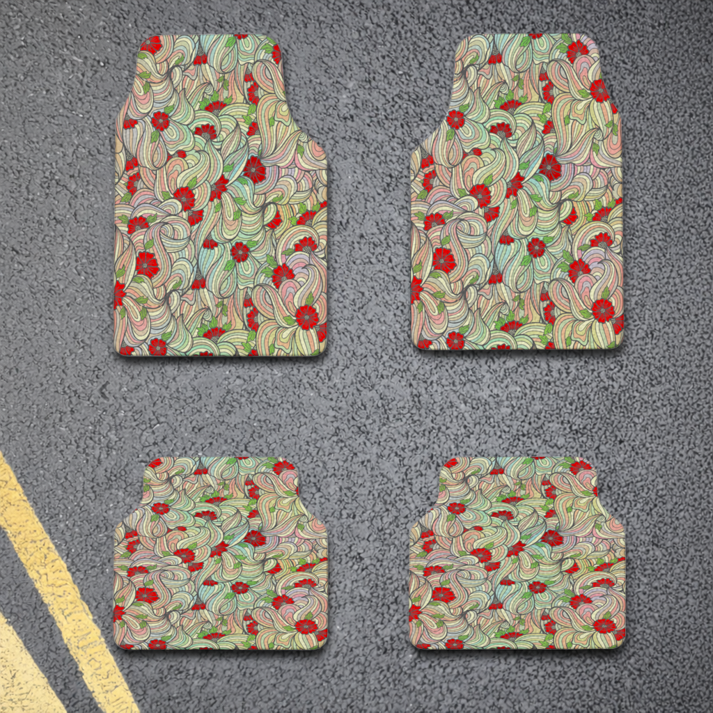 Floral Retro Wavy Pattern Car Floor Mats