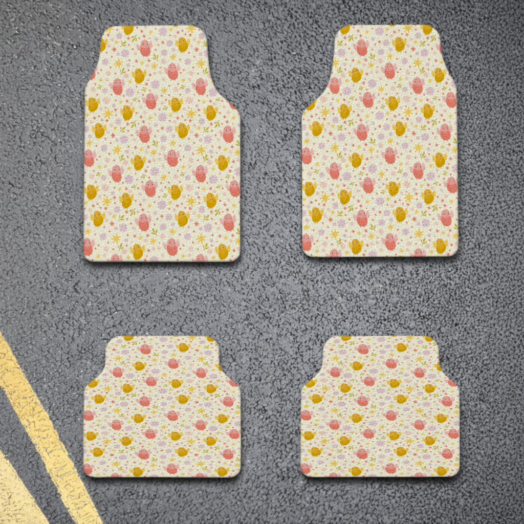 Cute Birds and Floral Pastel Spring Pattern Illustration Car Floor Mats