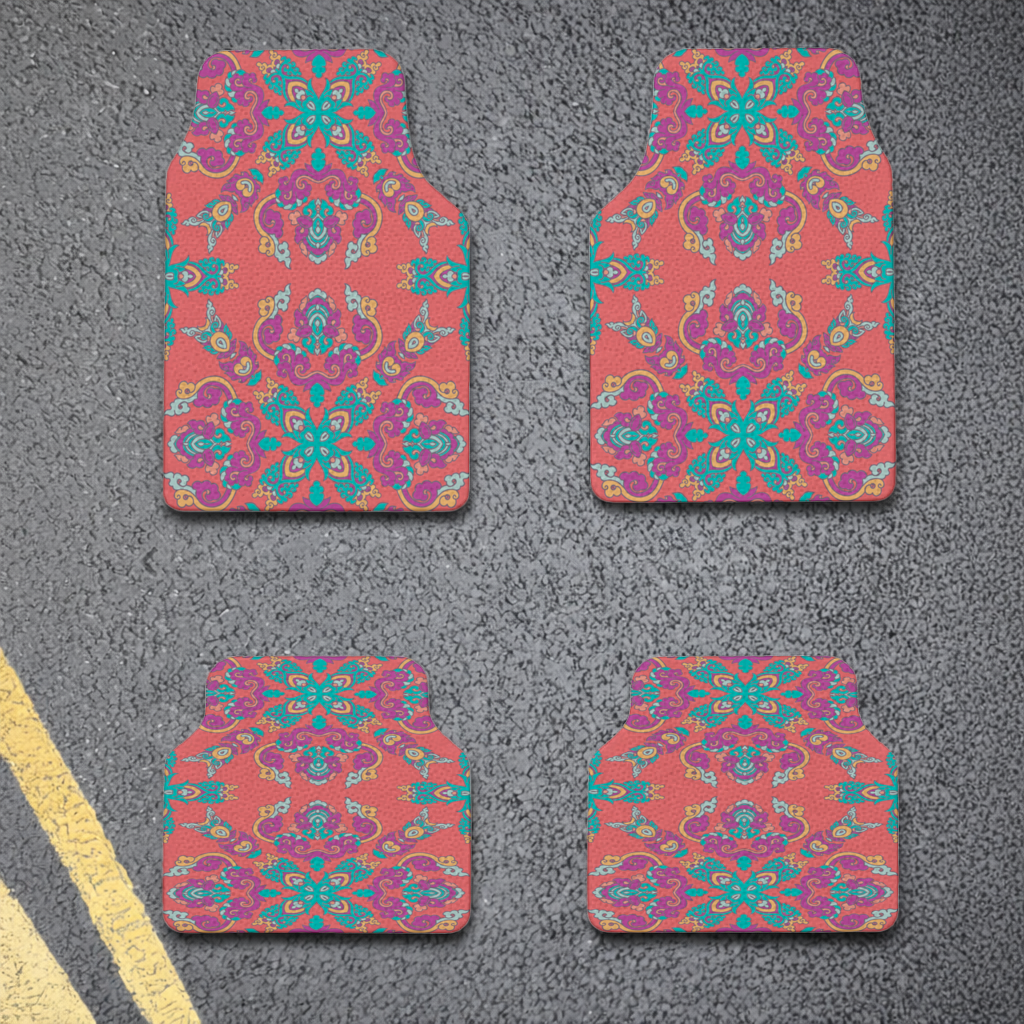Vibrant Red Oriental Mandala Pattern Car Floor Mats