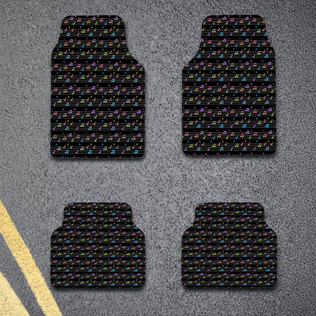 Vibrant Neon Music Notes and Rhythm Seamless Pattern Car Floor Mats