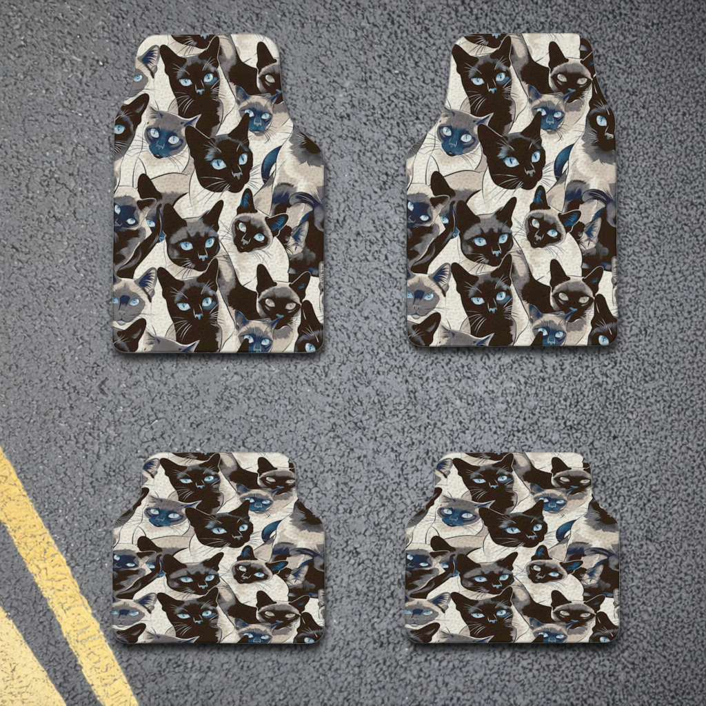 Blue Eyed Siamese Cat Elegant Illustration Pattern Car Floor Mats
