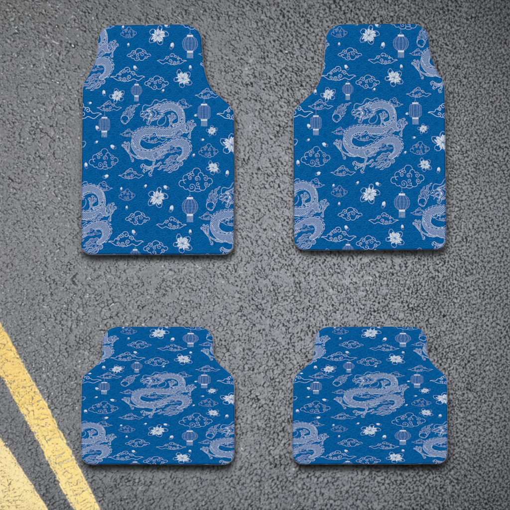 Traditional Dragon Pattern on Blue Background Car Floor Mats