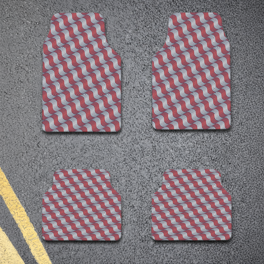 Red and Navy Wavy Line Pattern Car Floor Mats