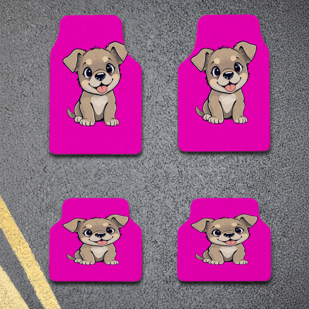 Cute Dog Illustration on Pink Background Car Floor Mats