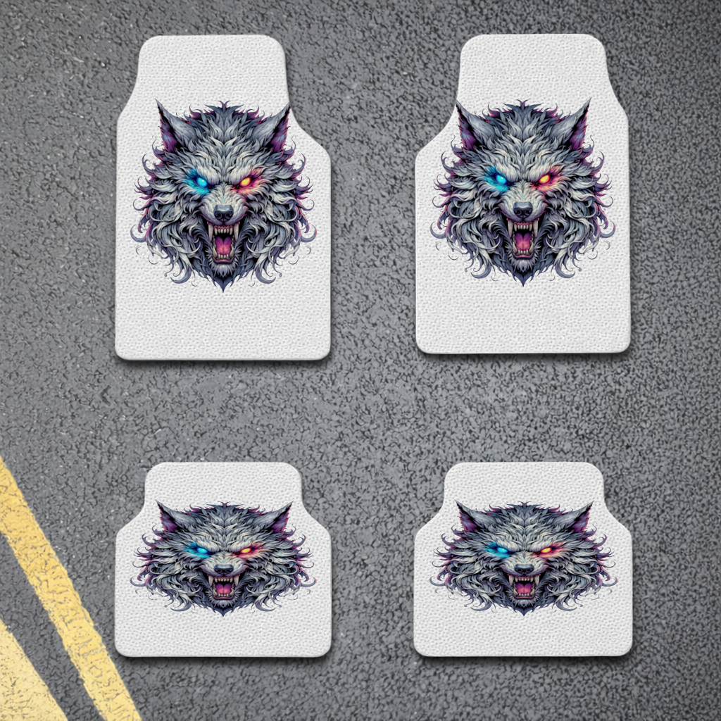 Fierce Wolf Head Illustration Heterochromia Eyes, Savage Wolf Car Floor Mats