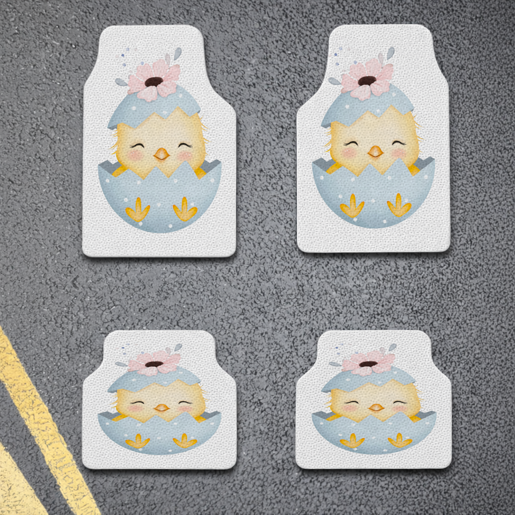 Cute Chick in Egg with Floral Hat Car Floor Mats