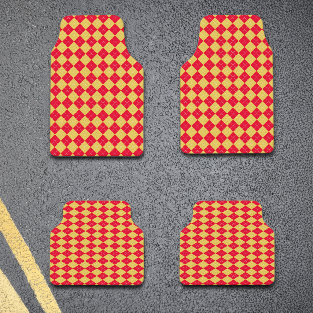 Red and Yellow Argyle Geometric Pattern Background Car Floor Mats