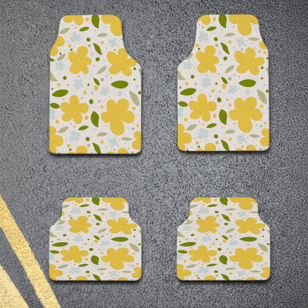 Yellow Floral and Leaf Boho Seamless Pattern Car Floor Mats