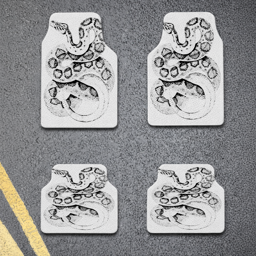 Vintage Tarzda Detaylı Çıngıraklı Yılan İllüstrasyonu Oto Paspası (4 Adet)