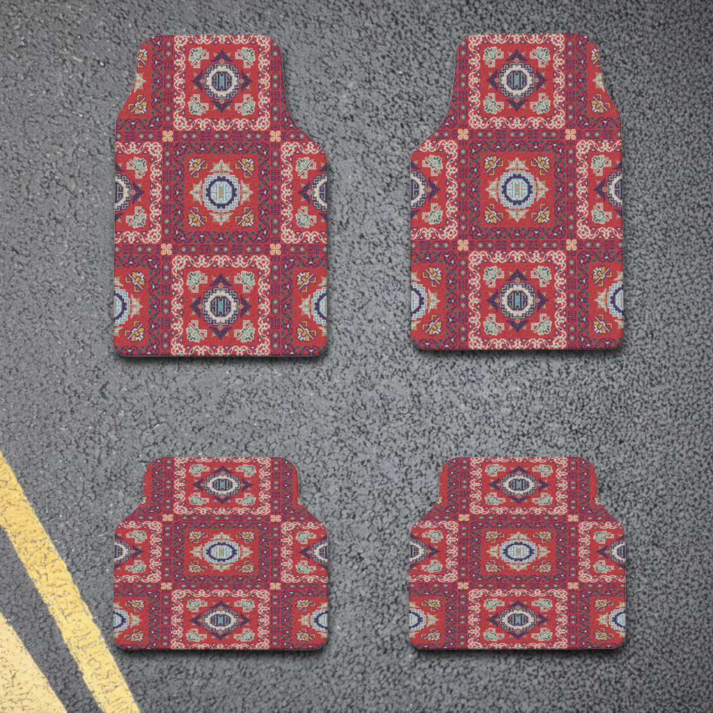 Traditional Kilim Inspired Red Ethnic Geometric Pattern Car Floor Mats