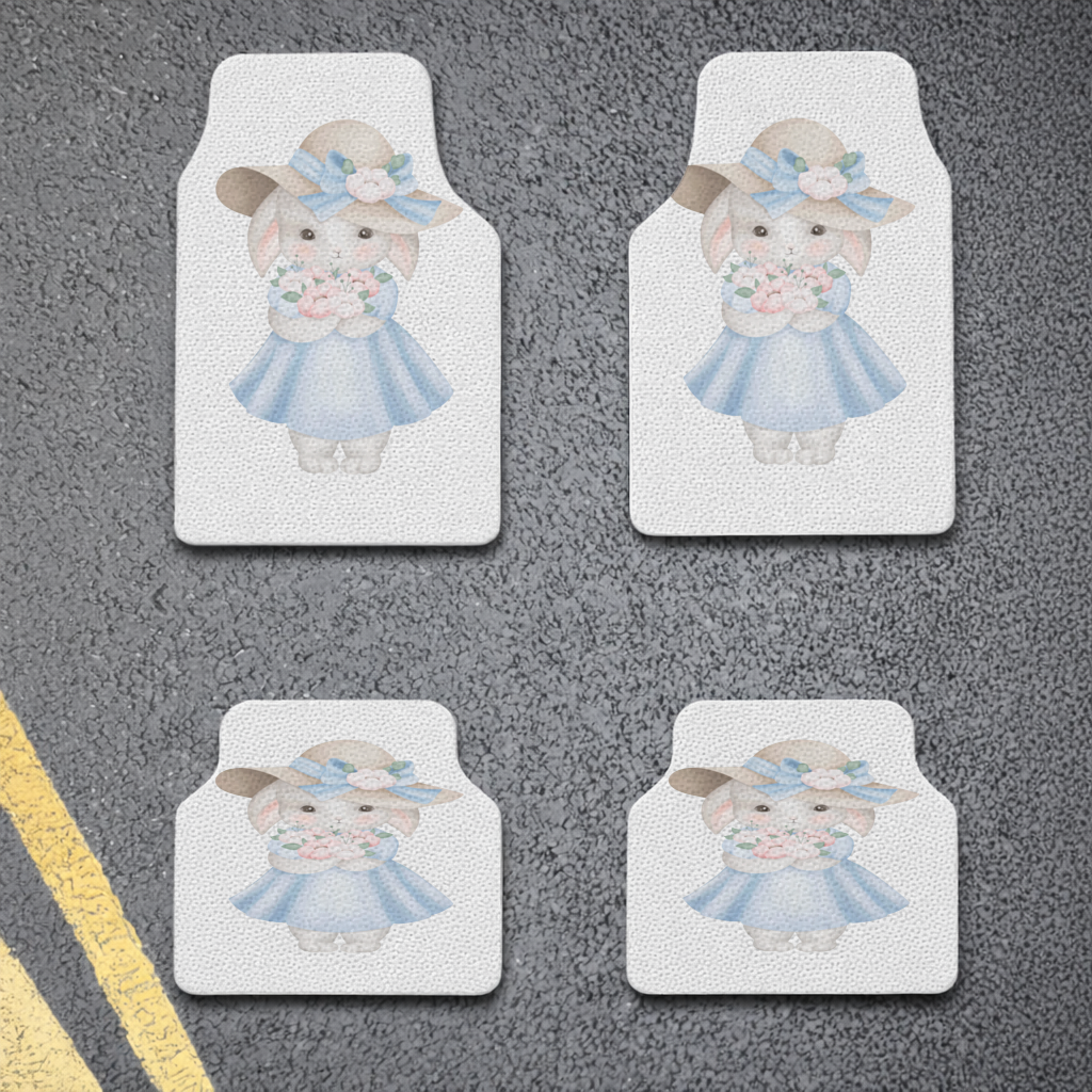 Cute Bunny with Hat Holding Flowers Car Floor Mats