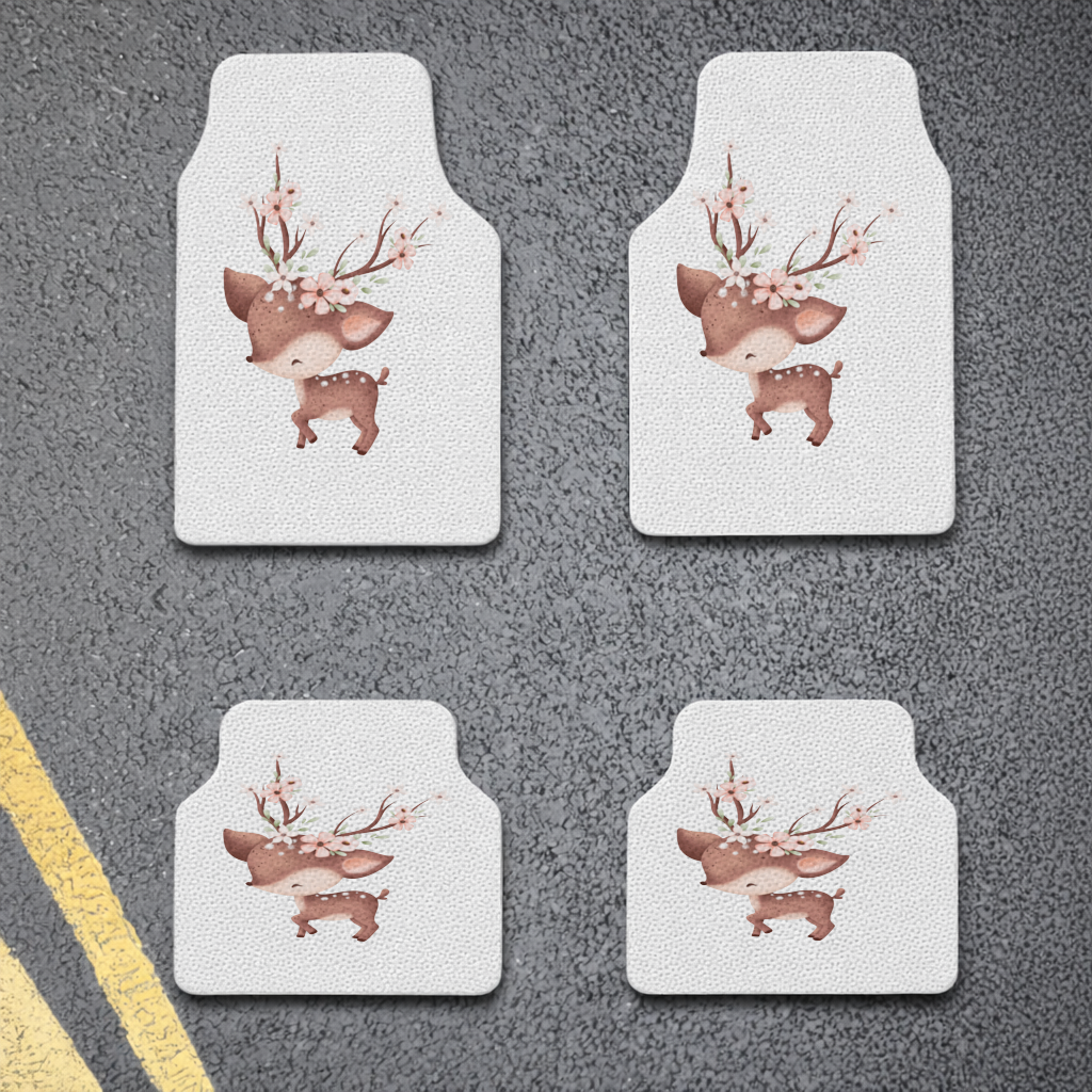 Cute Baby Deer with Floral Antlers Car Floor Mats