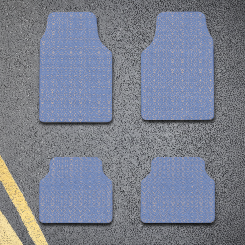 Orange Linear Floral Pattern on Blue Car Floor Mats