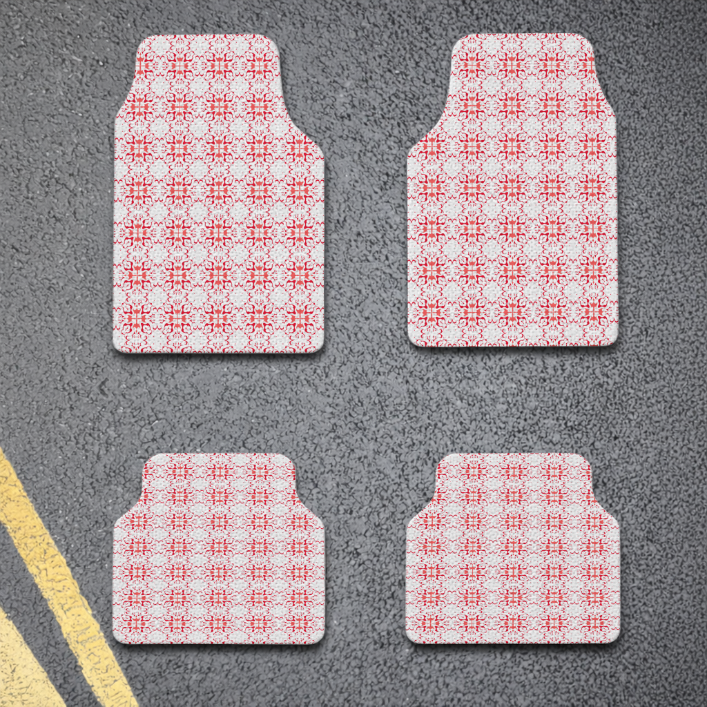 Red and White Traditional Tile Style Pattern Car Floor Mats