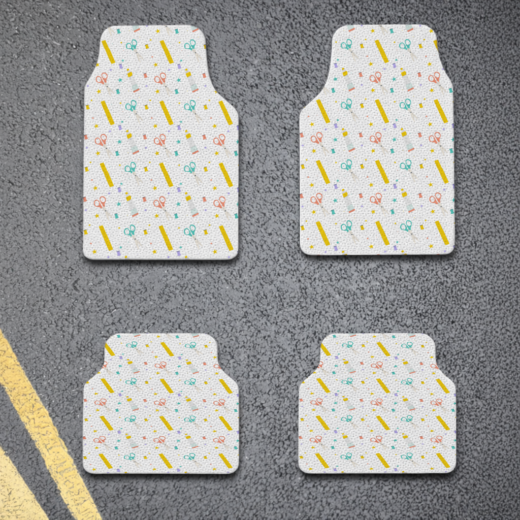 Colorful School and Stationery Supplies Pattern Car Floor Mats