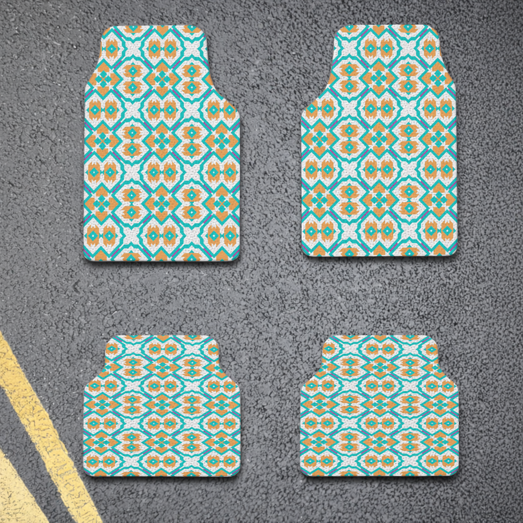Orange and Turquoise Geometric Pattern Car Floor Mats