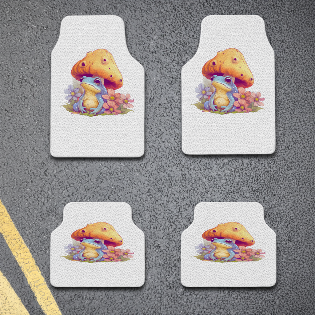 Blue Frog Resting Under Orange Mushroom Car Floor Mats