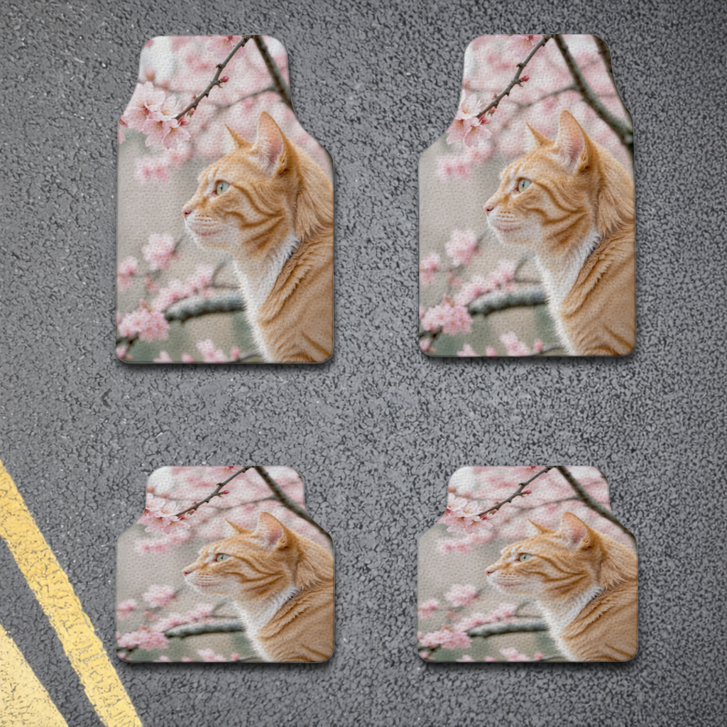 Adorable Ginger Cat Portrait Among Spring Flowers Car Floor Mats