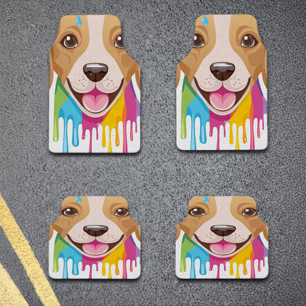 Happy Dog with Colorful Paint Drips Car Floor Mats