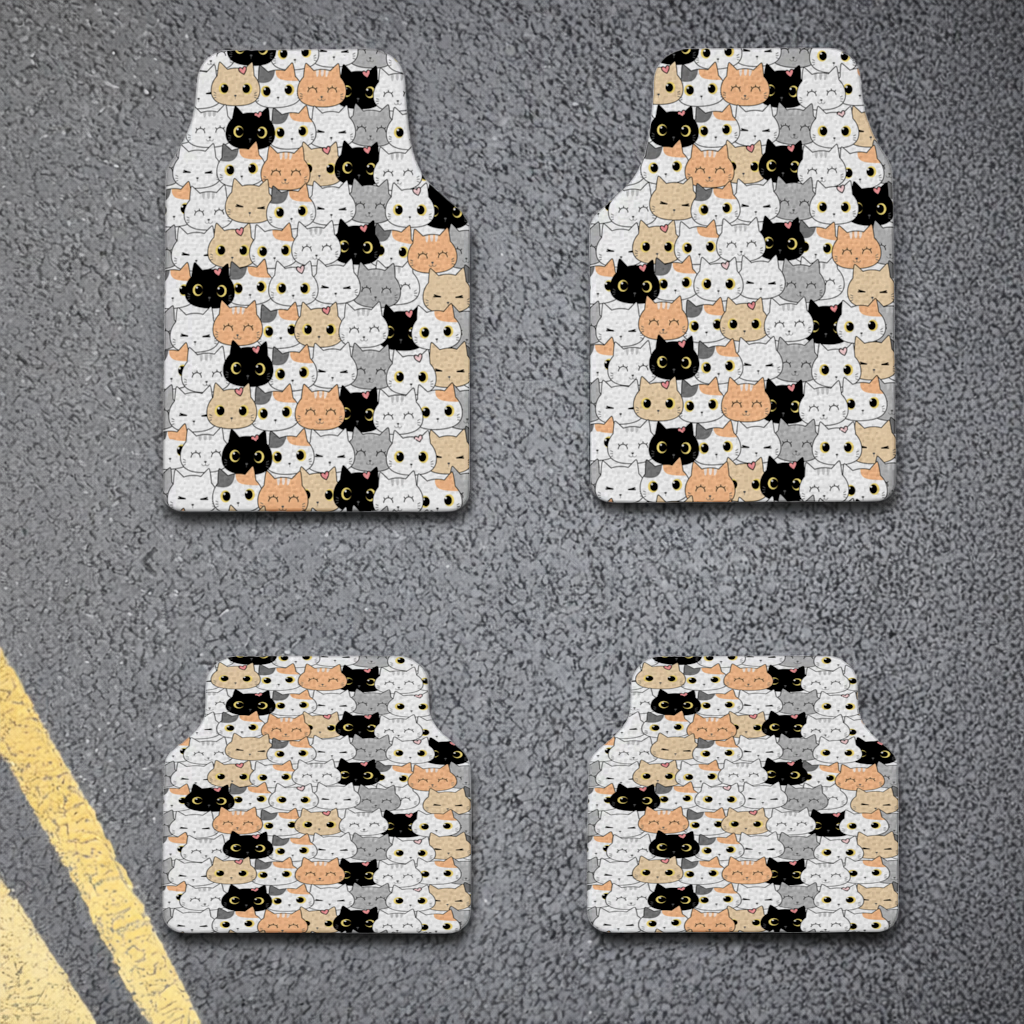 Colorful Cute Cat Faces Seamless Pattern Car Floor Mats
