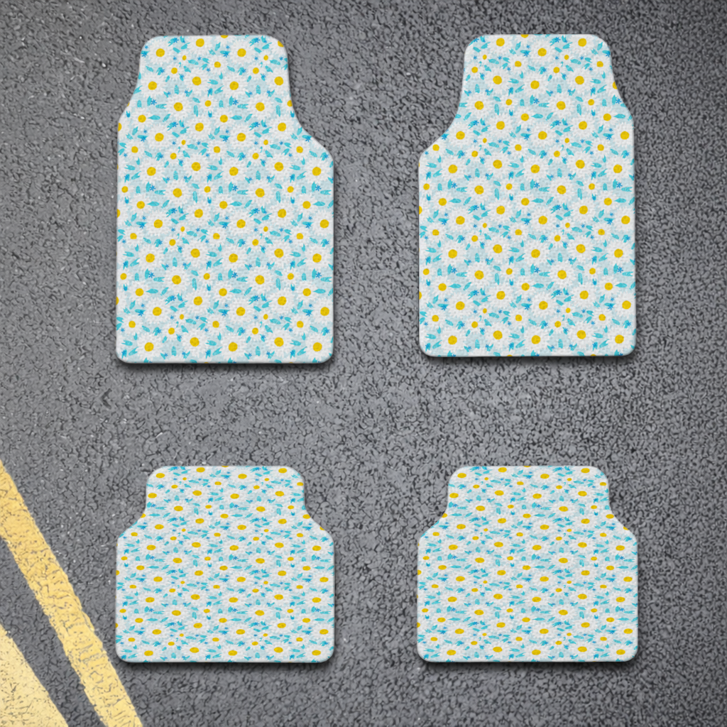 Daisy Garden and Turquoise Leaves Pattern Car Floor Mats