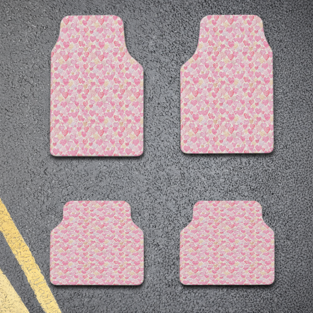 Watercolor Pink Hearts Car Floor Mats