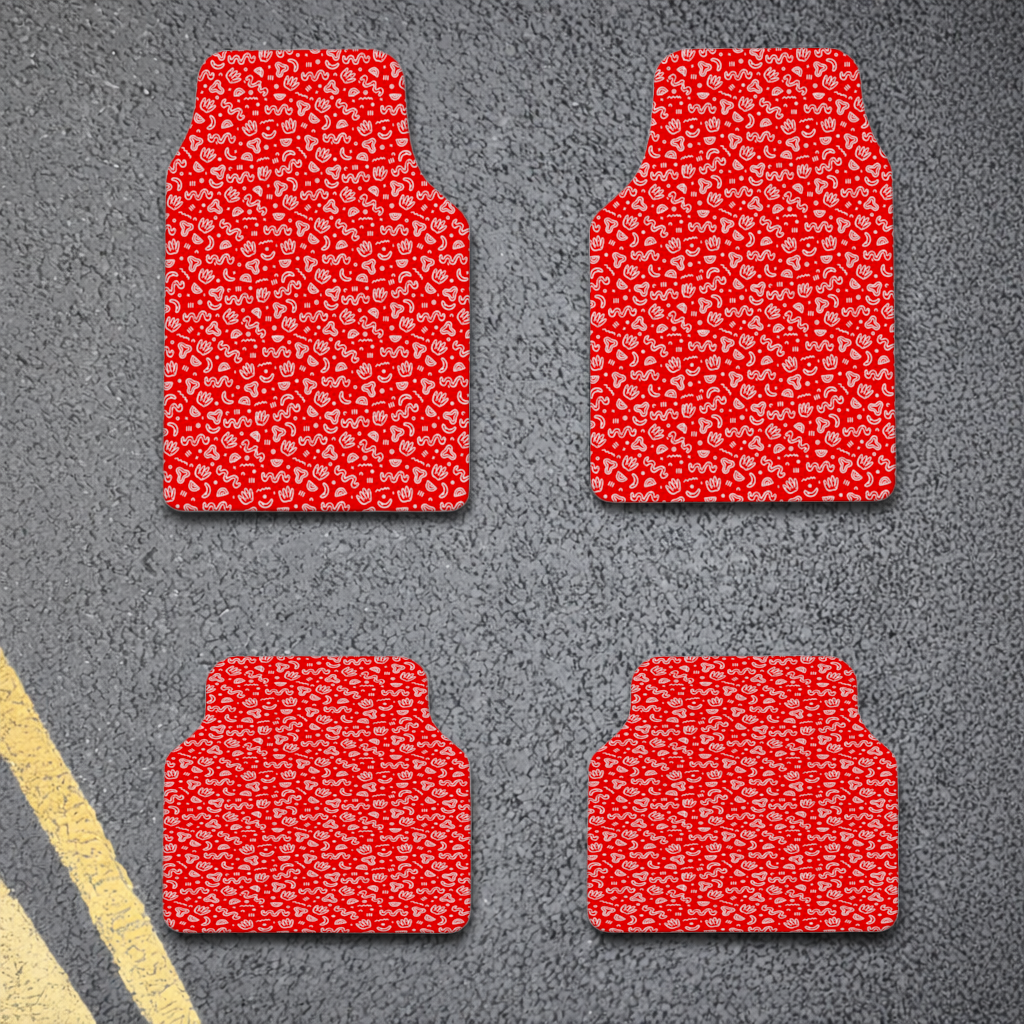 Red Abstract Doodle Car Floor Mats