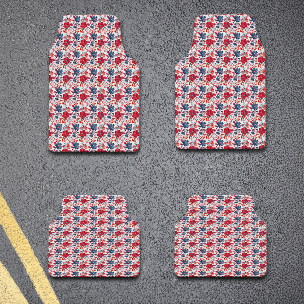 Watercolor Red Navy Floral Car Floor Mats