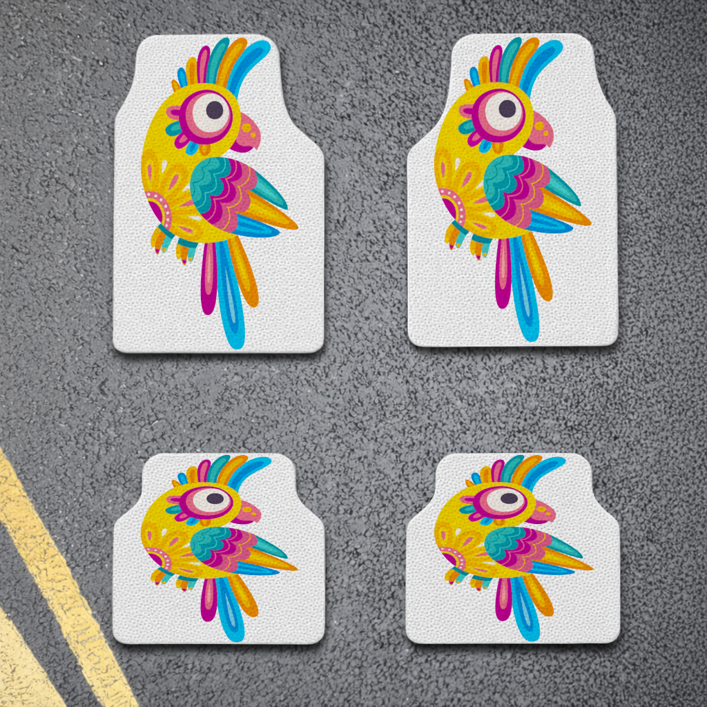 Vibrant Tropical Parrot Folk Car Floor Mats
