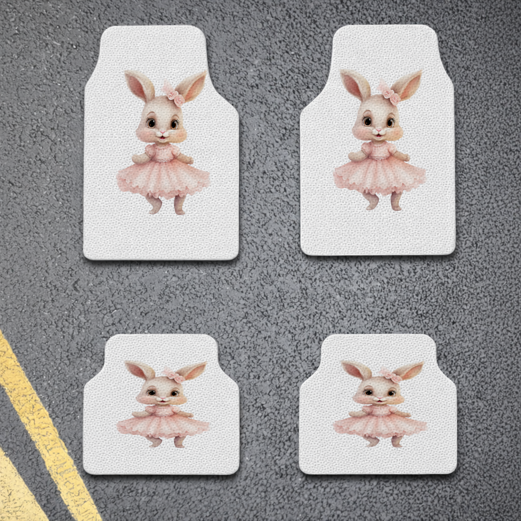 Kawaii Rabbit in Pink Ruffled Dress Car Floor Mats