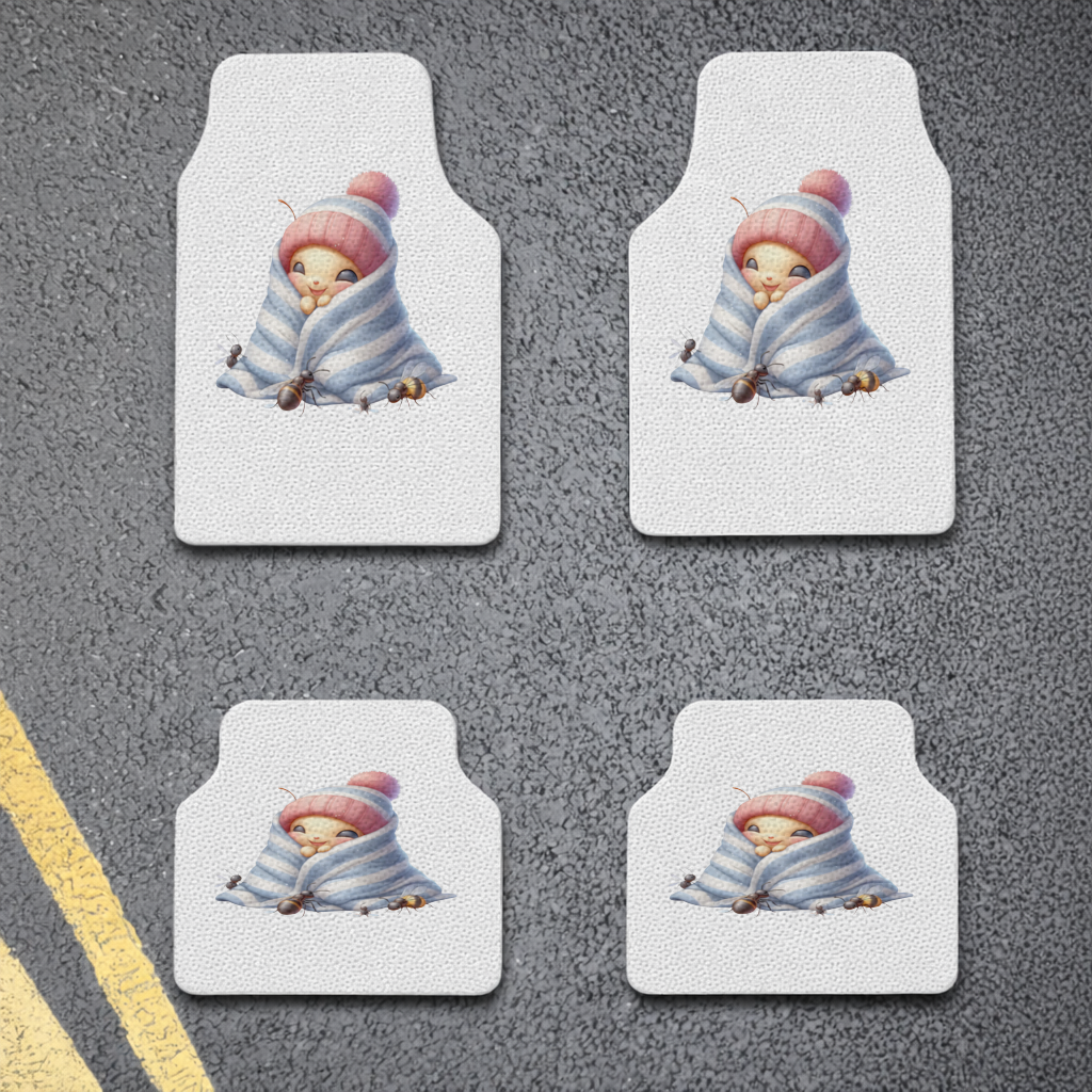 Kawaii Baby Bee in Pink Beanie Car Floor Mats