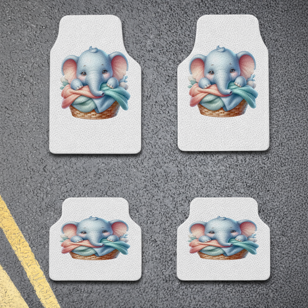 Cute Baby Elephant in Basket Car Floor Mats